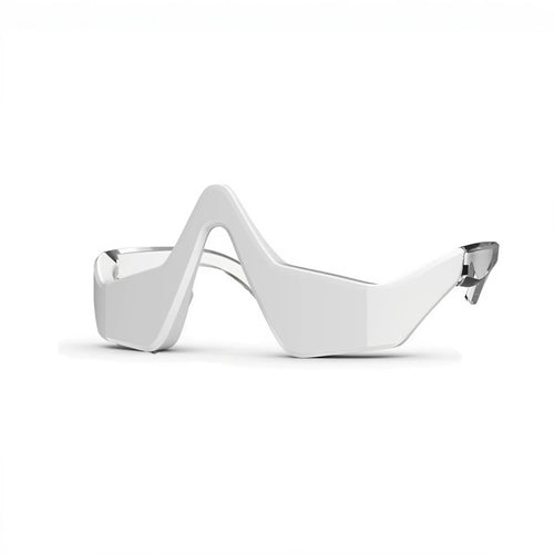 Wit oogmasker met twee kappen en metalen scharnieren, open draagvorm