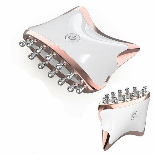 Guasha-LED EMS-apparaat, wit met roségouden rand en metalen knoppen