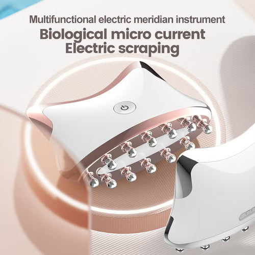 LED microcurrent guasha, roségoud met metalen contactpunten op huid