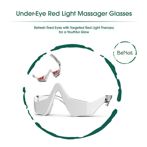 Onder-oog massagerbril met rode lichtpanelen en wit/grijs frame